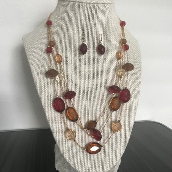 Avon Gold-Tone Beaded Necklace & Earrings Set - Picture 2 of 7